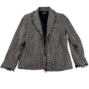 Anthracite Tweed Blazer Womens Size‎ 12 Fringed Trim Career Jacket
